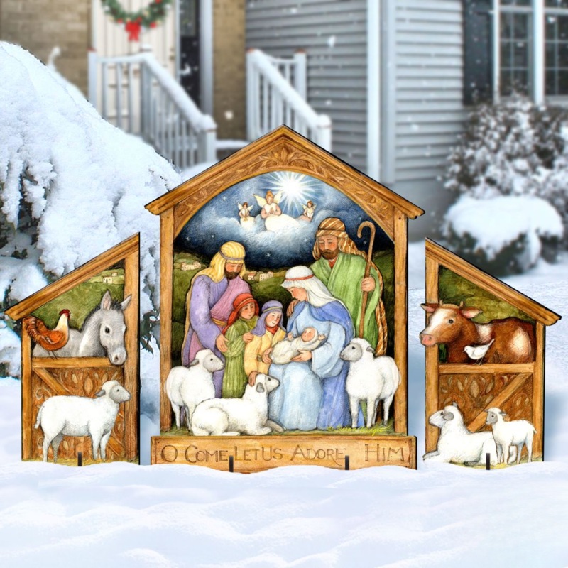 Holy Family Nativity Outdoor Decor Set of 3 by Susan Winget – Nativity Holiday Decor – 8471113F-S3-SW