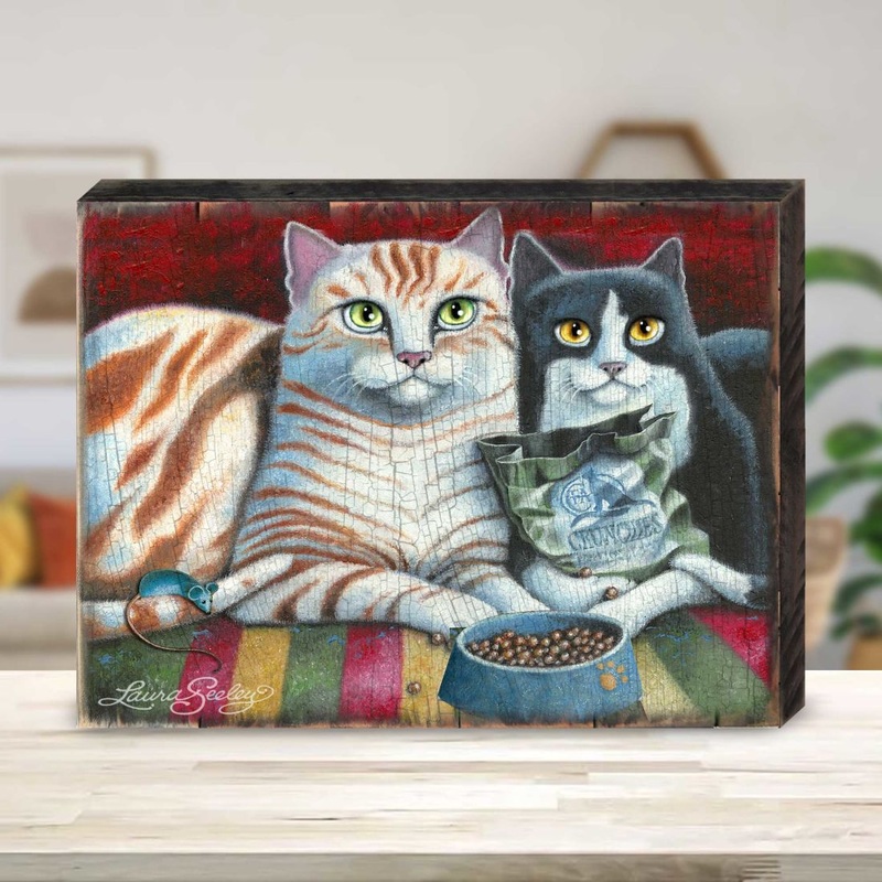 Kitty Cats Treat Wooden Wall Art by Laura Seeley – Pets Dog and Cats Decor – 8512113B