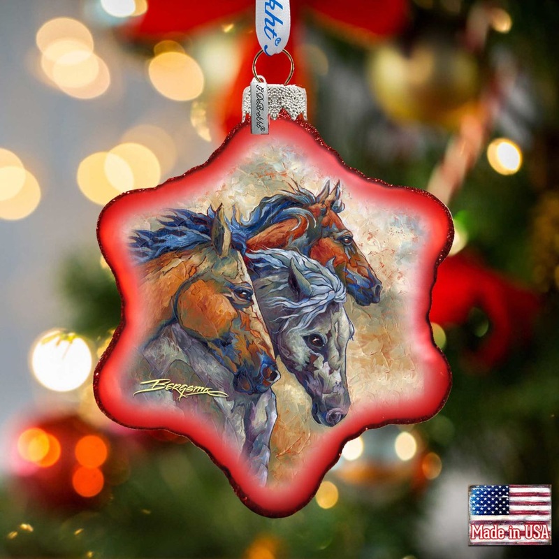 Let Them Run Horse Heads Glass Ornament by J. Bergsma – Wildlife Holiday Decor – 754-259-JB