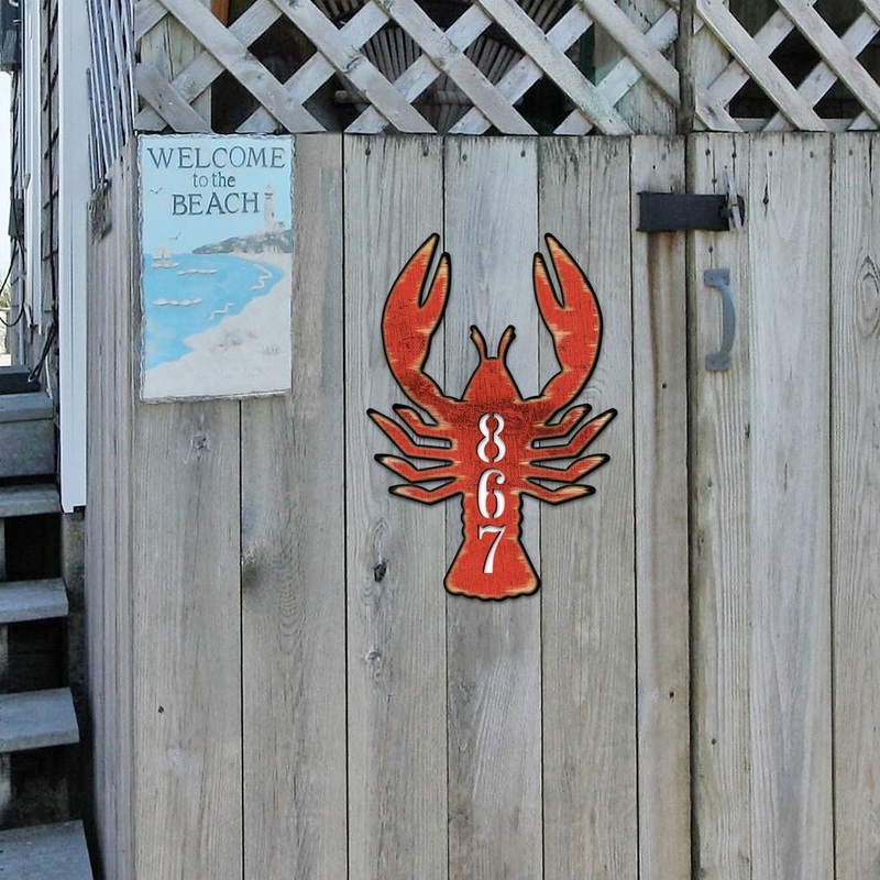 Lobster Coastal Wooden Personalized House Number Sign – Coastal Sea-Life Decor – Handcrafted Wooden Handcrafted Wooden Address Sign – MA985382