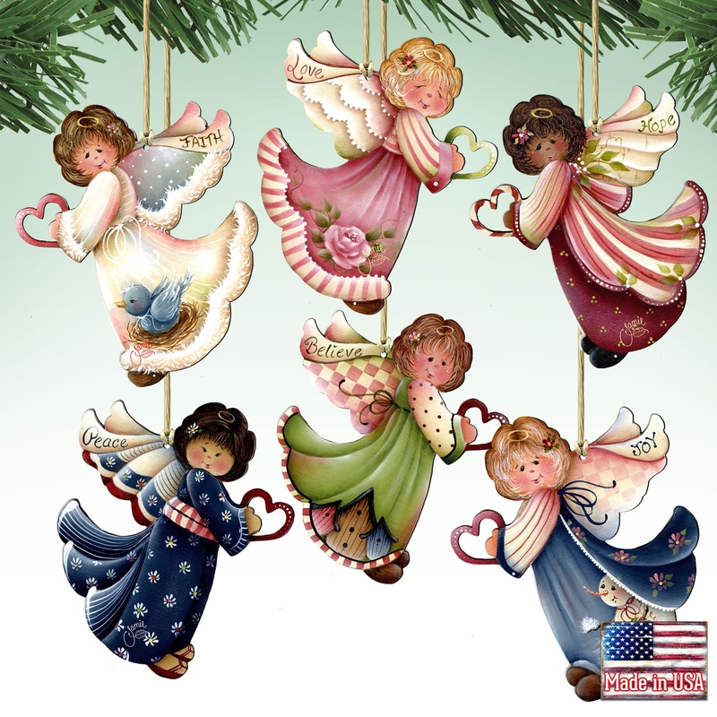 Loving Angels Wooden Ornaments Set of 6 by Jamie Mills-Price – Nativity Holiday Decor – 8457517-S6-MP