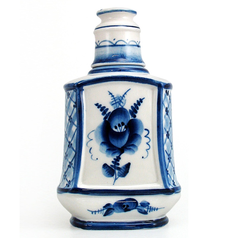 Morning Breeze Gzhel Decanter with Glass Lid – Handpainted Fine Porcelain by
