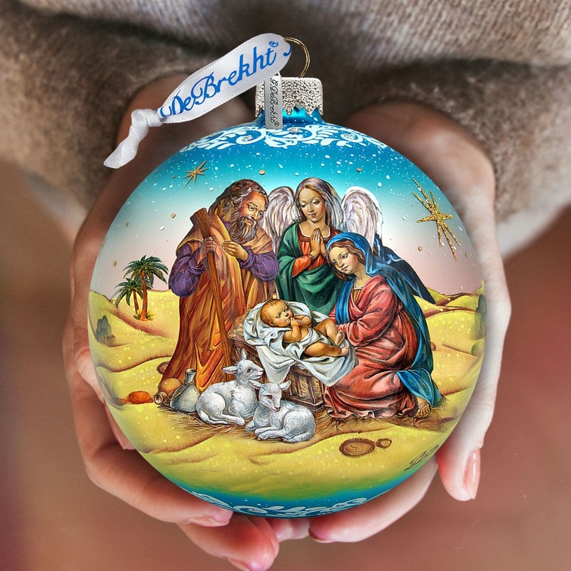 Nativity Ball in Blue Glass Ornament Limited Edition by G. DeBrekht – Nativity Holiday Decor – 73863
