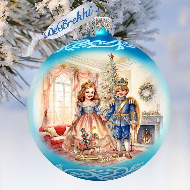 Nutcracker Ballet Scene – Clara and Prince Lg Glass Ornament by G. Debrekht – Christmas Dcor – 73933