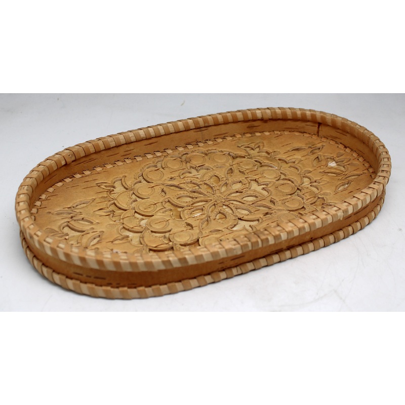 One-of-a-Kind Birch Bark Flowers Tray 11.5 by , Unique Home Decoration Beautiful Gift Rare Find Handmade Collectible