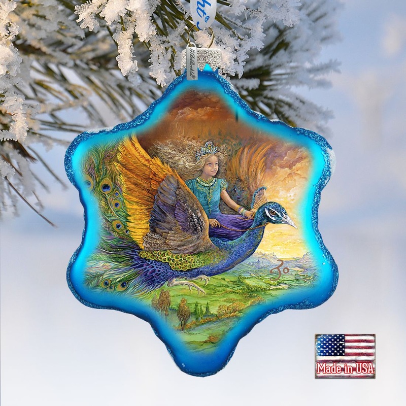 Peacock Princess Glass Ornament by Josephine Wall – Christmas Decor – 754-402-JW