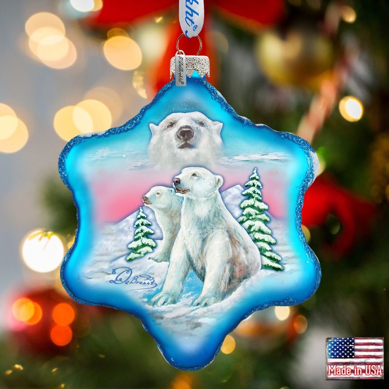 Polar Bear Snowflake Glass Ornament by G. DeBrekht – Wildlife Holiday Decor – 754-001