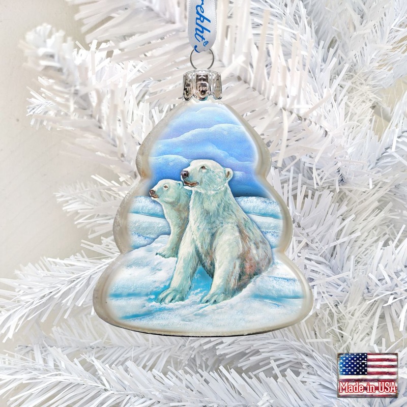 Polar Bears Family Mercury Glass Ornament by G. DeBrekht – Wildlife Holiday Decor – 771045