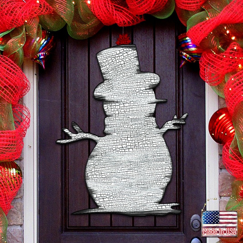 Rustic Happy Snowman Door Decor – Christmas Santa Snowman Decor – 8198801H