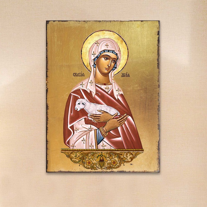 Saint Agnia Wooden Gold Plated Religious Christian Sacred Icon – Inspirational Icon Decor – 85025