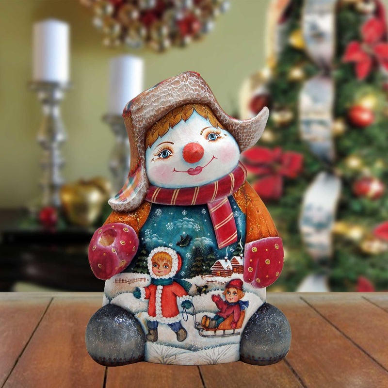 Santa Hand-Painted WOODCARVED Masterpiece by G. DeBrekht – Christmas Santa Snowman Dcor – 821702