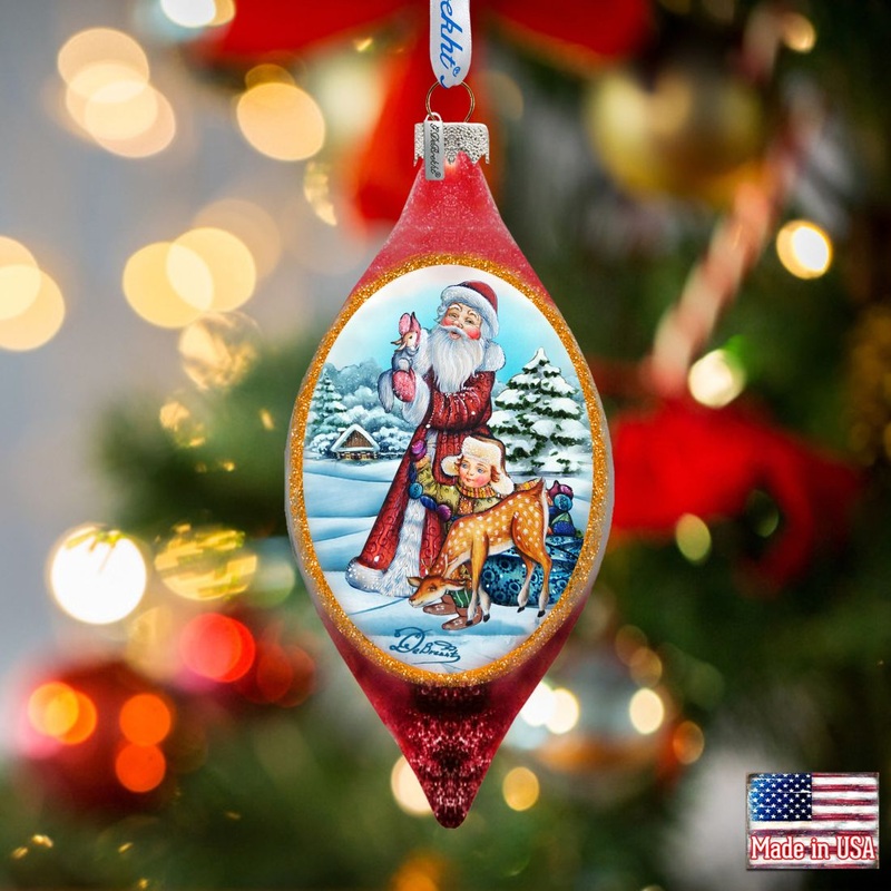 Santa Kids Cut Drop Glass Ornament by G. DeBrekht – Christmas Santa Snowman Decor – 757-005