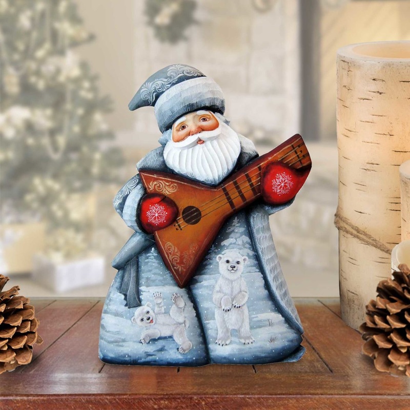 Santa with Guitar Polar Bears Hand-Painted WOODCARVED Masterpiece by G. DeBrekht – Wildlife Holiday Decor – 2821464 – SPECIAL ORDER *** PRE-ORDER – Handmade Just for You! ***