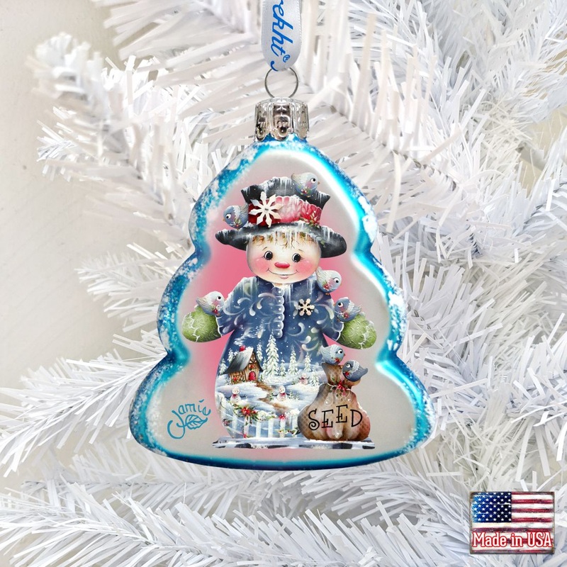 Seed Snowman Mercury Glass Ornament by Jamie Mills-Price – Christmas Santa Snowman Decor – 778206-7511