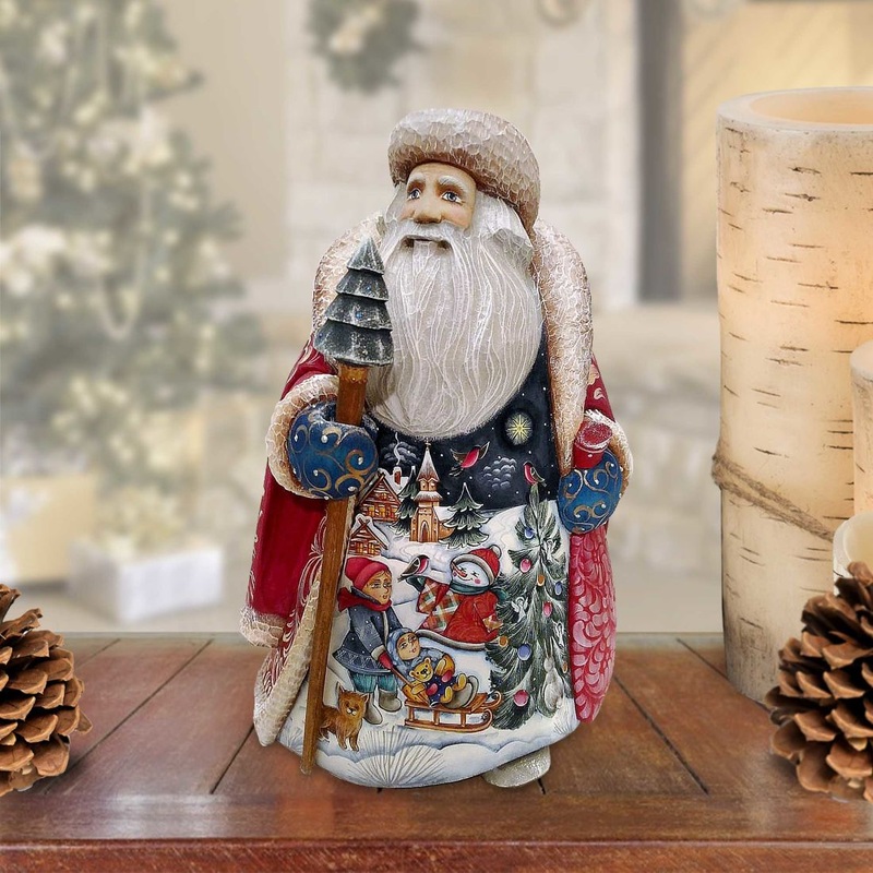 Snow Play Day Hand-Painted WOODCARVED Masterpiece by G. DeBrekht – Christmas Santa Snowman Decor – 217013 – SPECIAL ORDER