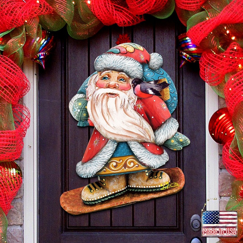 Snowboarding Santa Christmas Door Decor by G. DeBrekht – Christmas Santa Snowman Decor – 8119171H