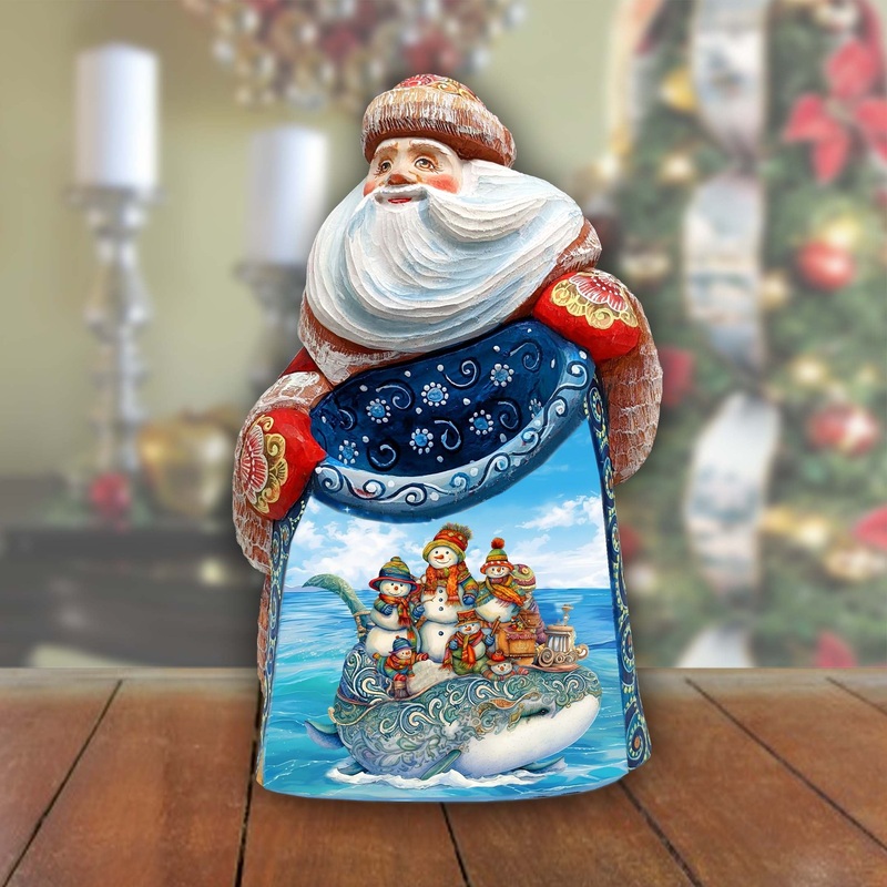 Snowmen Christmas Journey Santa Hand-Painted WOODCARVED Masterpiece Figurine by G. DeBrekht – Christmas Decor – 8203023 *** PRE-ORDER – Handmade Just for You! ***
