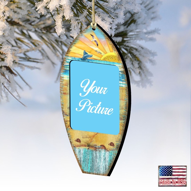 Surfboard Coastal Picture Frame Ornaments – Ornament for Photo – Coastal Holiday Decor – 8198522PF