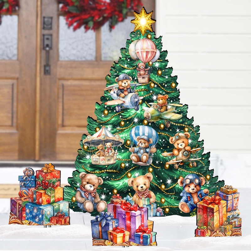 Teddy Bear-Themed Christmas Tree Set Outdoor Indoor Dcor Wooden Christmas Decoration by G. Debrekht Christmas Dcor – 8191508F-G