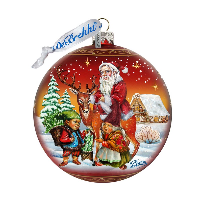Vintage Reindeer Ride Glass Ornament Limited Edition by G. DeBrekht – Christmas Santa Snowman Decor – 73869