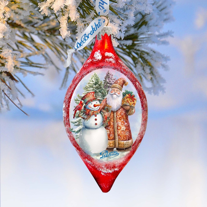 Winter Friends Drop Glass Ornament by G. Debrekht – Christmas Santa Snowman Dcor – 757-049