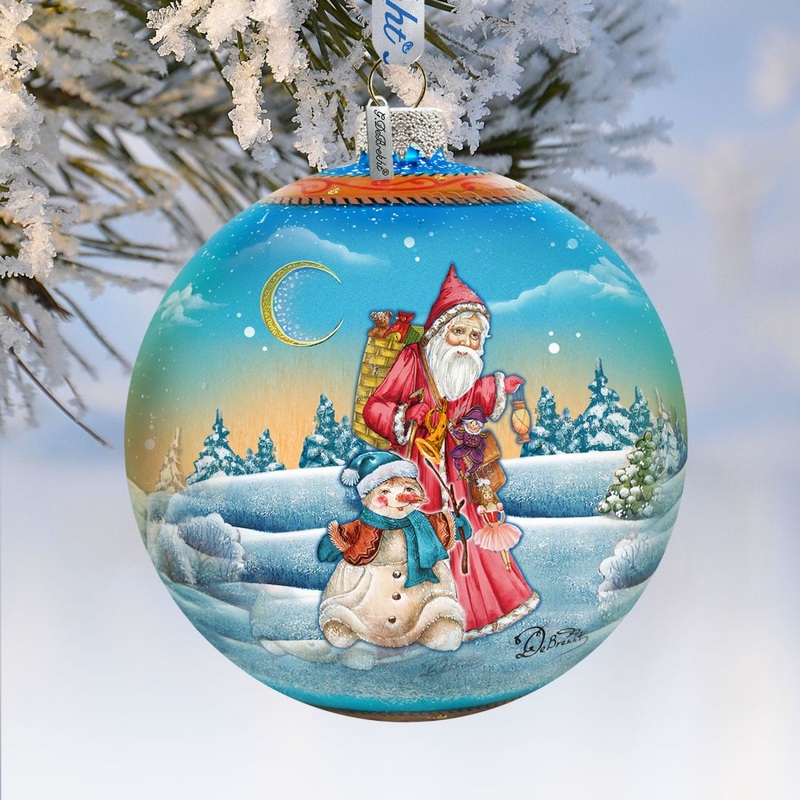 Winter Village Christmas Ball Glass Ornament Limited Edition by G. DeBrekht – Christmas Santa Snowman Decor – 73855