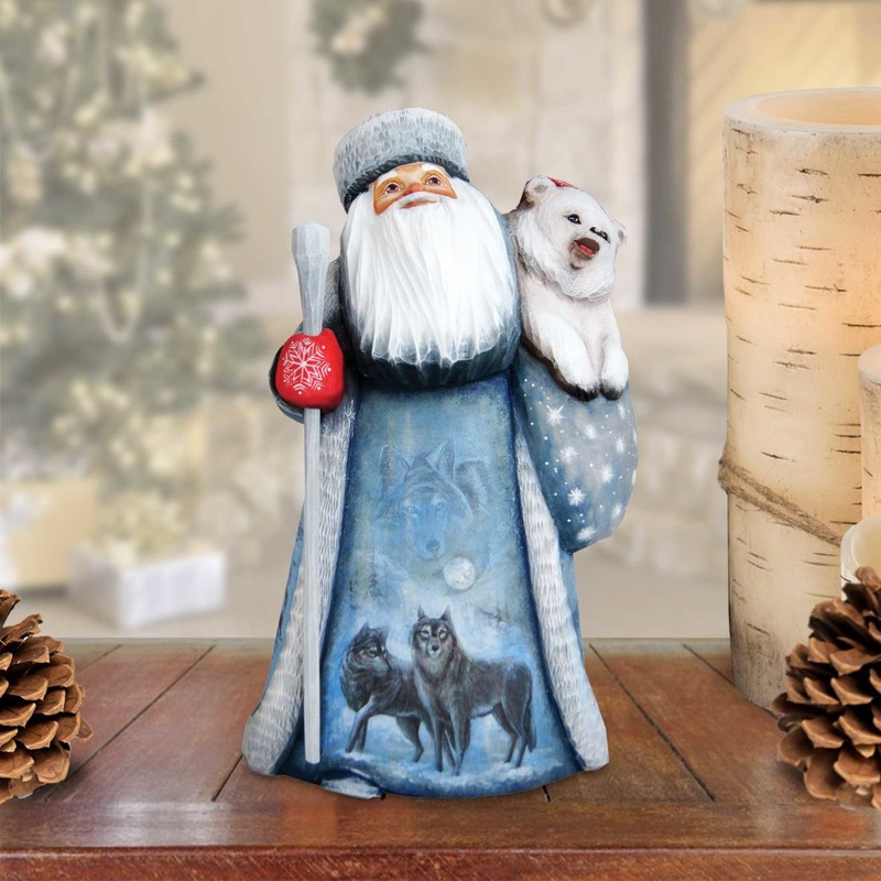 Wolf Santa Hand-Painted WOODCARVED Masterpiece by G. DeBrekht – Wildlife Holiday Decor – 2821701 *** PRE-ORDER – Handmade Just for You! ***