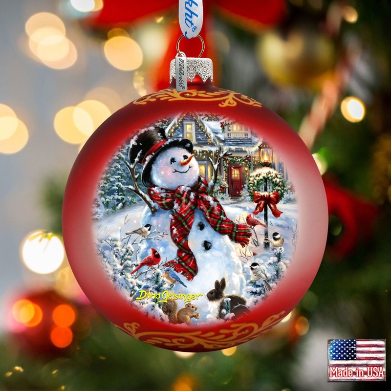 An Old-fashioned Christmas Glass Ornament by D. Gelsinger – Christmas Santa Snowman Decor – 71117-1563