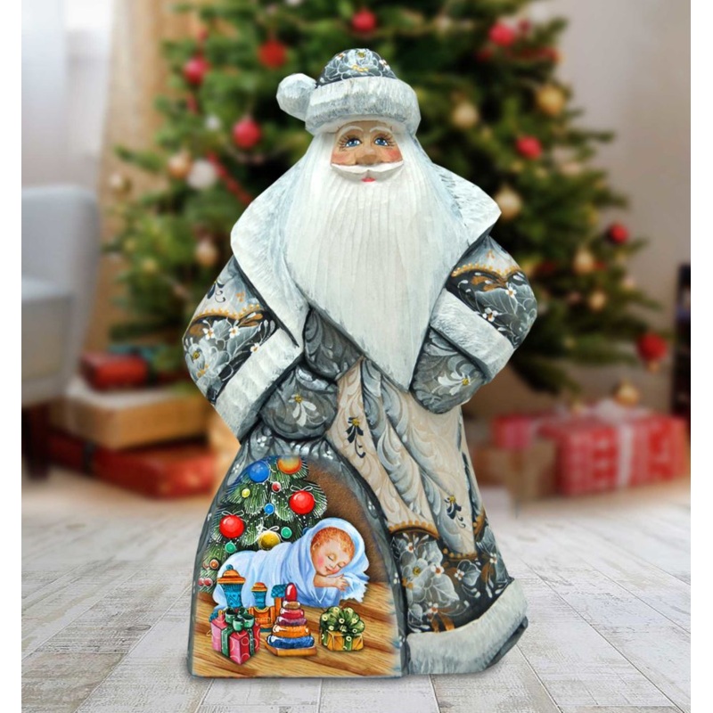 Baby’s First Christmas Santa Hand-Painted WOODCARVED Figurine by G. DeBrekht – Christmas Decor – 8214819