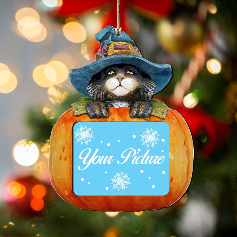 Black Cat Halloween Pumpkin Picture – Ornament for Photo – Thanksgiving Halloween Decor – 8158416PF