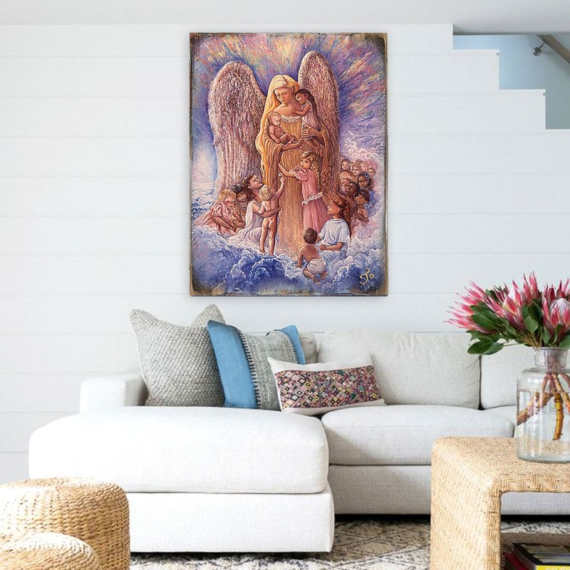 Blessing Mother Angel Fantasy Wooden Wall Art by Josephine Wall – Fantasy Decor – 852154-JW