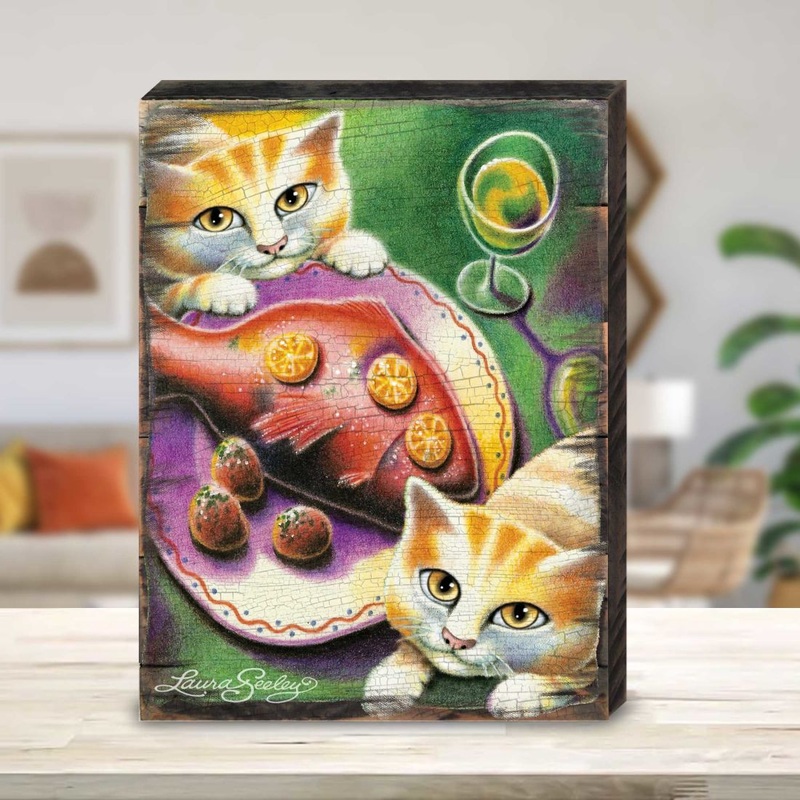 Chardonnay Wooden Wall Art by Laura Seeley – Pets Dog and Cats Decor – 8512111B