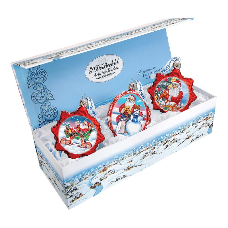 Christmas Gifts Mercury Glass Ornaments Set of 3 by G. DeBrekht – Christmas Santa Snowman Decor – 770126S3