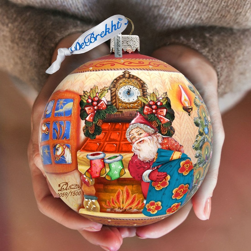 Christmas Night Ball Glass Ornament Limited Edition by G. DeBrekht – Christmas Santa Snowman Decor – 73851