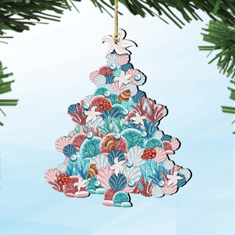 Coastal Tree Wooden Ornaments by G. DeBrekht – Coastal Holiday Decor – 8193149