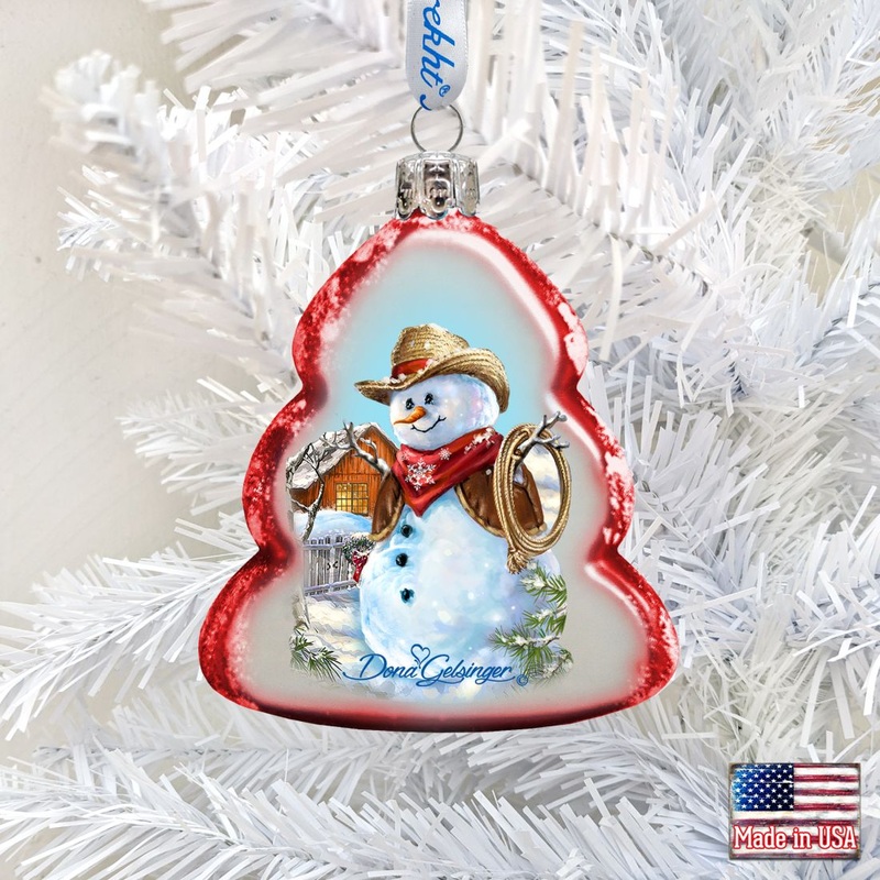 Cowboy Snowman Mercury Glass Ornament by D. Gelsinger – Christmas Santa Snowman Decor – 778101-1541