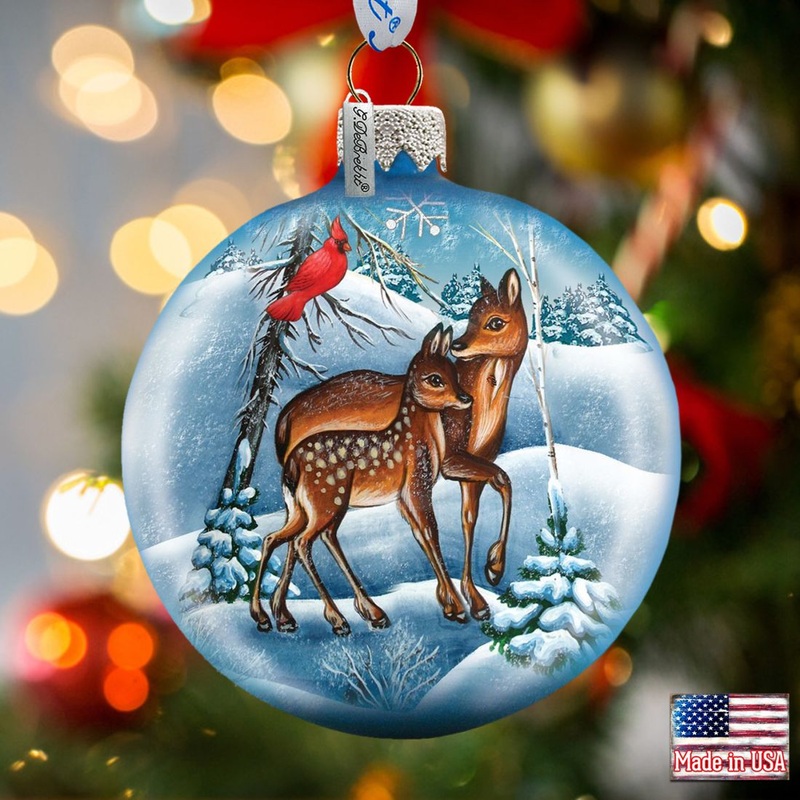 Deer Ball Glass Ornament by G. DeBrekht – Wildlife Holiday Decor – 73414