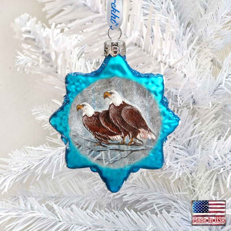 Eagles Snowflake Mercury Glass Ornament by G. DeBrekht – Wildlife Holiday Dcor – 771033