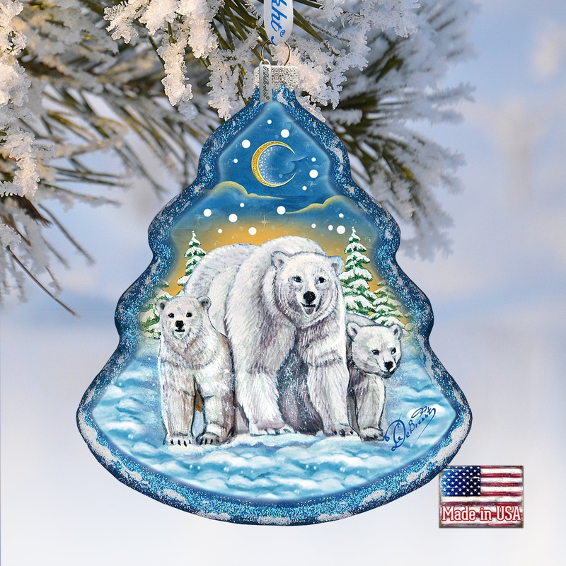 Fatherly Love Polar Bear Tree Glass Ornament by G. DeBrekht – Wildlife Holiday Decor – 762-025