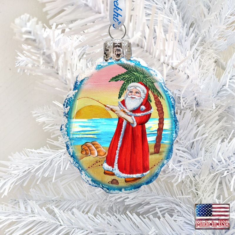 Flower Santa Mercury Glass Ornament by G. DeBrekht – Coastal Holiday Decor – 777361