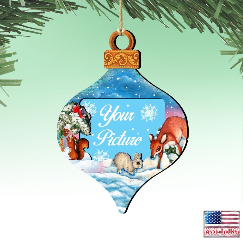 Forest Friends Christmas Picture Frame Ornaments – Ornament for Photo – Christmas Santa Snowman Decor – 8112182-4PF