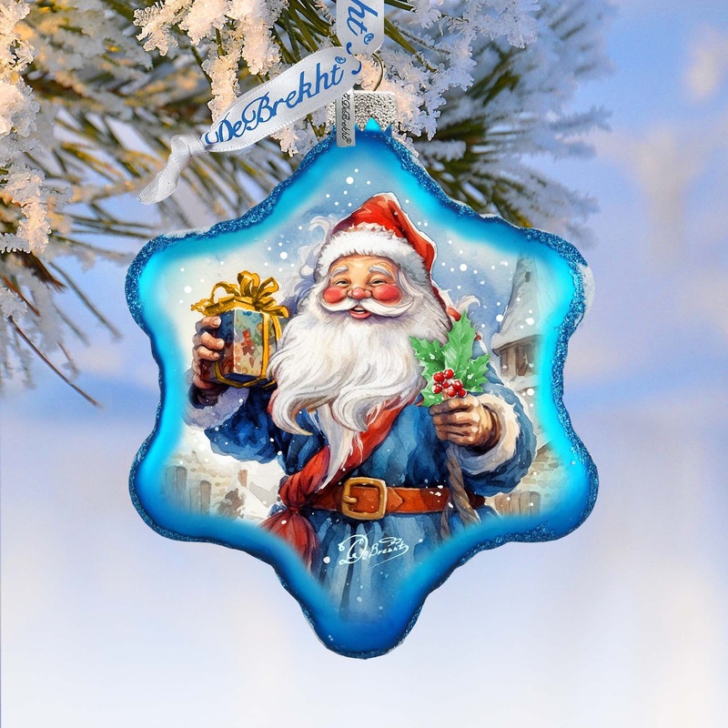 Gift for Santa Snowflake Glass Ornament by G. Debrekht – Christmas Santa Snowman Dcor – 754-044