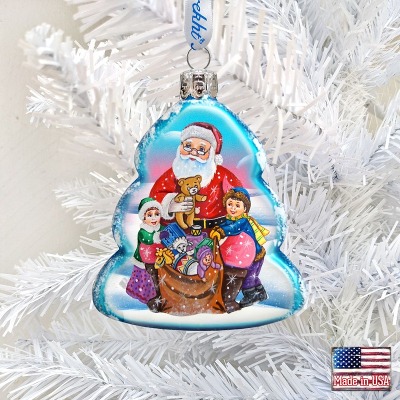 Gift Giving Santa Mercury Glass Ornament by G. DeBrekht – Christmas Santa Snowman Decor – 773013