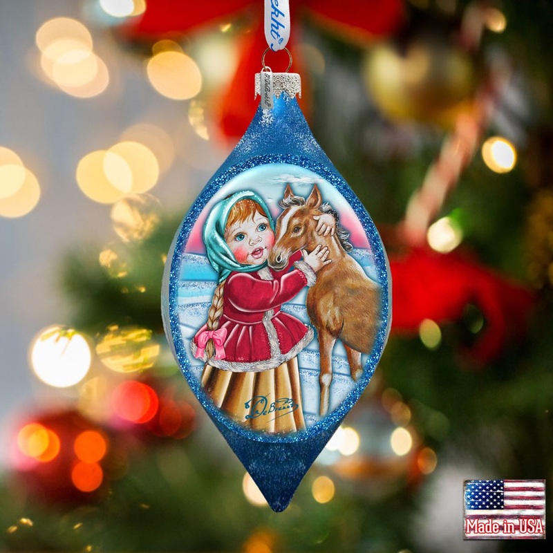 Girl with Horse Drop Glass Ornament by G. DeBrekht – Christmas Decor – 757-001