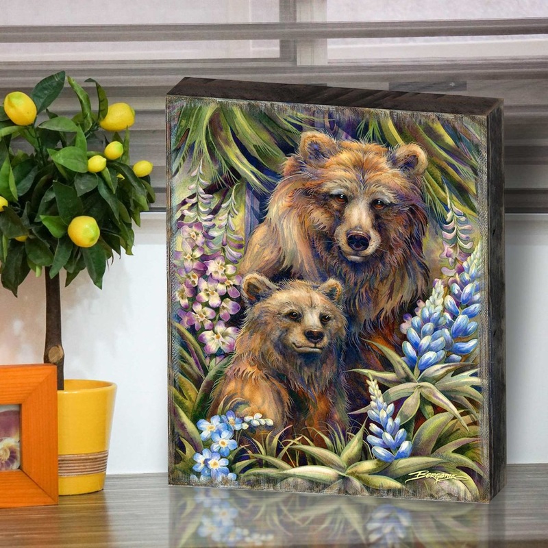 Grin & Bear it Grizzly Mother & Cub Wooden Wall Art by J. Bergsma – Nature Wildlife Decor – 85922947B-JB
