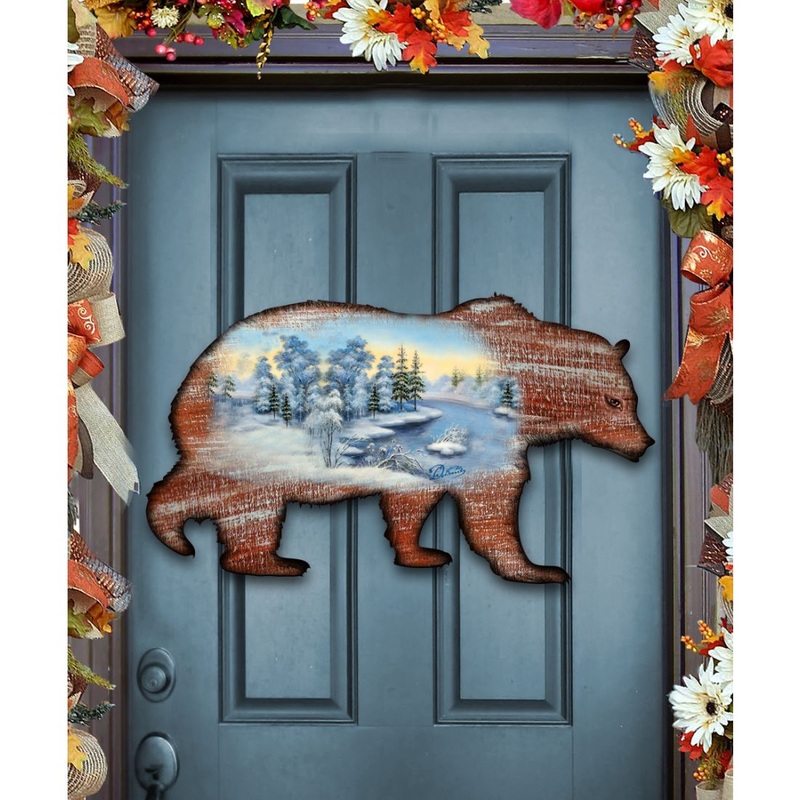 Grizzly Bear Vintage Wildlife Door Decor – G. DeBrekht – Wildlife Holiday Decor – 8198214H