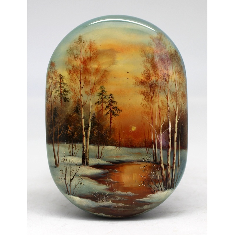 Handpainted One-of-a-Kind Papier Mache Lacquered Miniature Box 3 x 4.5 x 1 Unique Handmade Gift Collectible and Home Decoration