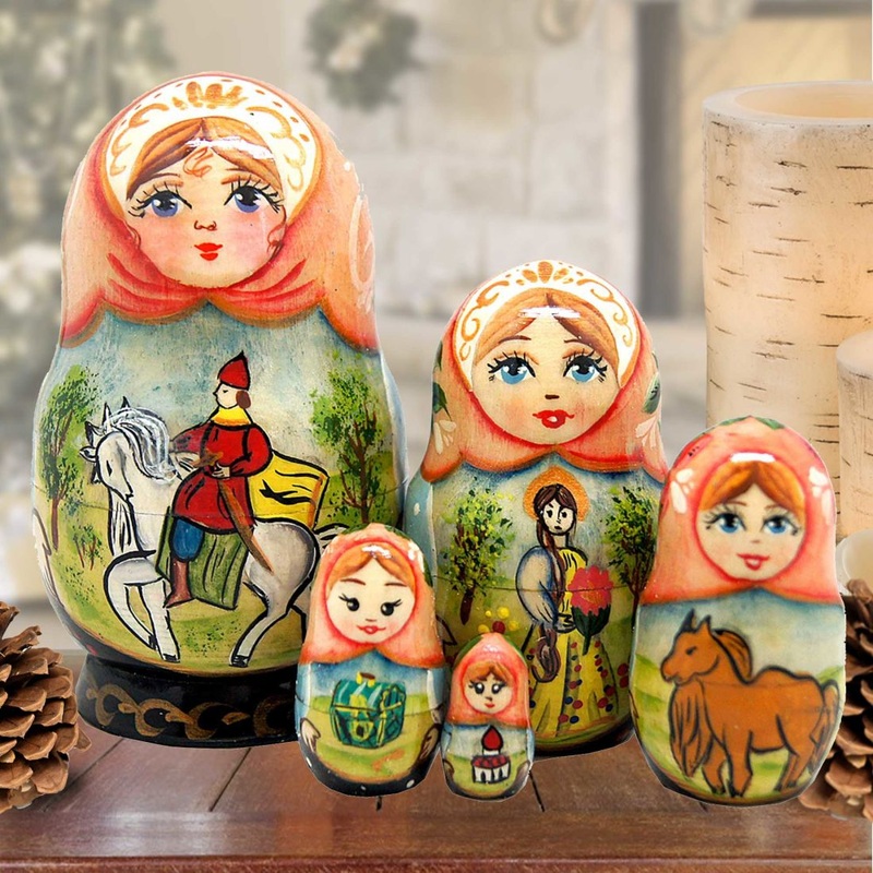 Horsey Ride Prince Matreshka Nesting Hand-Painted Dolls Set of 5 by G. DeBrekht – Christmas Decor – 140076