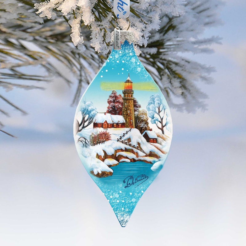 Lighthouse Drop Glass Ornament by G. DeBrekht – Coastal Holiday Dcor – 74177