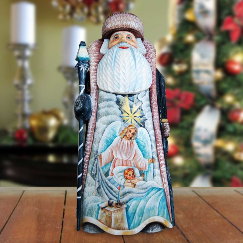 Lighting Star Santa Hand-Painted WOODCARVED Masterpiece by G. DeBrekht – Nativity Holiday Decor – 210117